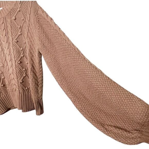 Doen Lulu Sweater Size Medium Brown Pom Pom Knit Organic Cotton Cottagecore - Picture 7 of 10